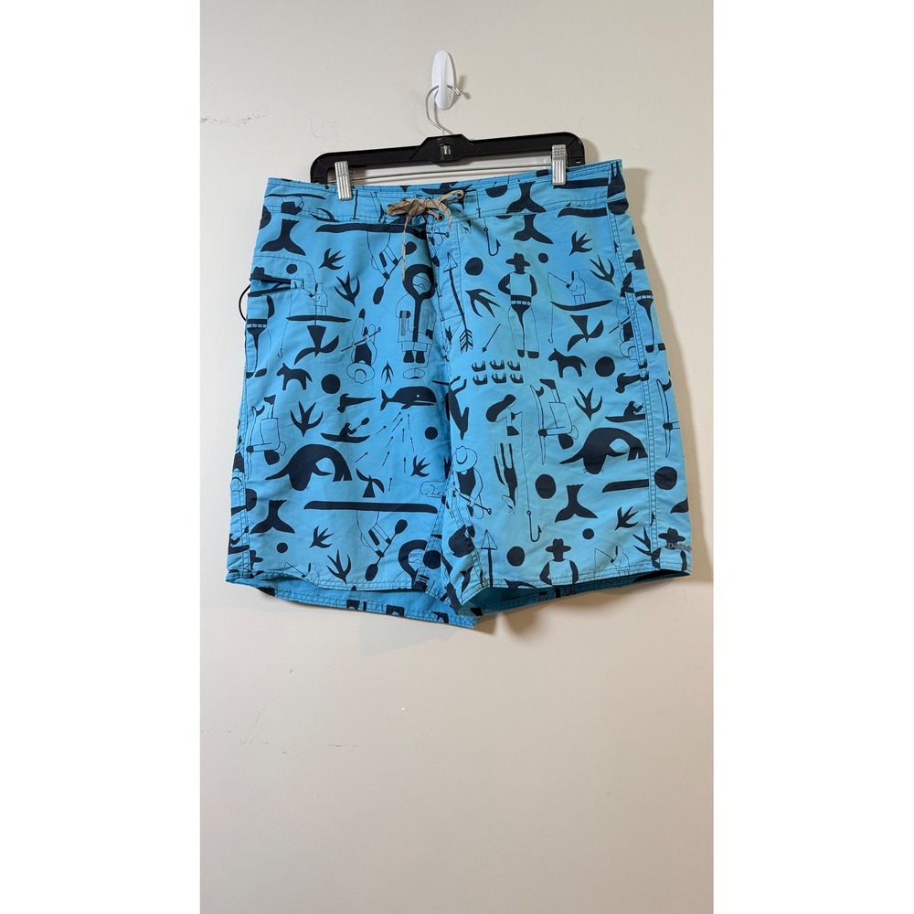 Patagonia Board Shorts Blue Graphic Print Fishing Men 36